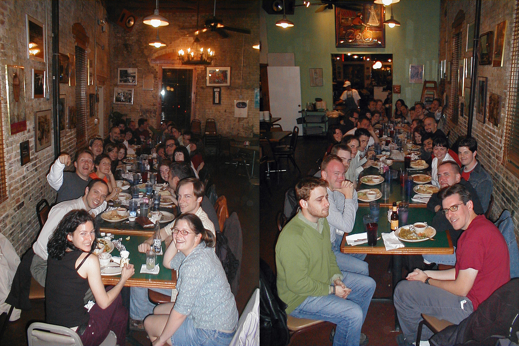 SXSW 2002 attendees at dinner