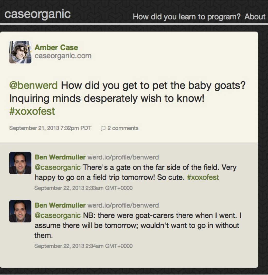 Screenshot of webmentions